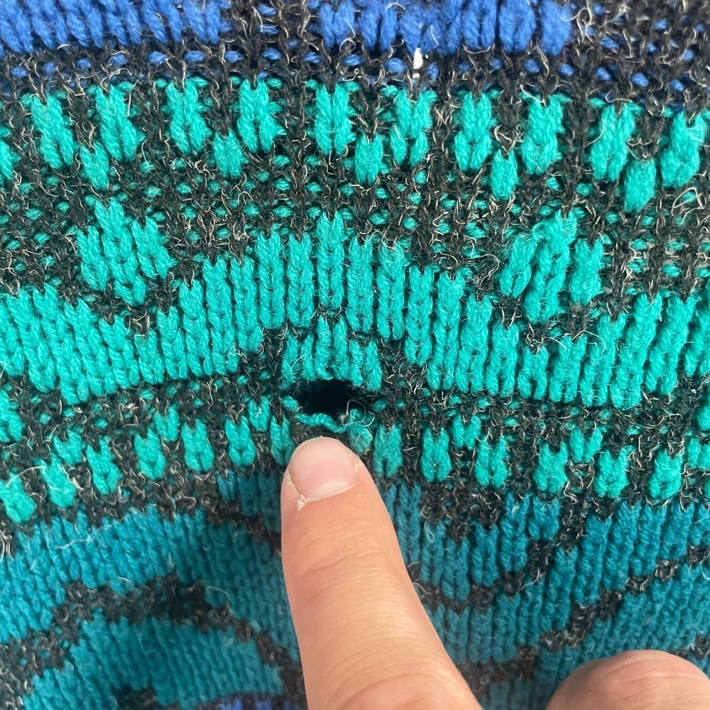 Vintage Uniform Code Geometric Jacquard Winter Pullover Sweater Teal Blue Size M - Picture 8 of 11